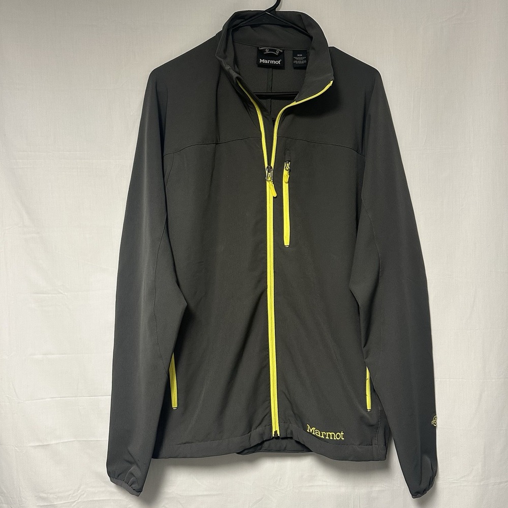 Marmot Men's Med Tempo Jacket Full Zip Yellow Gray Performance Hike Walk Basic